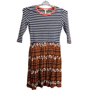Matilda Jane Dress Women’s Small Striped Boho Mixed Print‎ Cotton Retro Casual